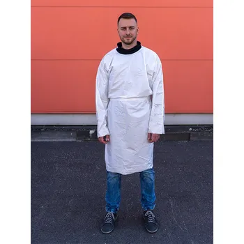 Jednorázový oděv FATRA Jednorázový plášť, zavazovací - bílý