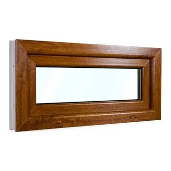 Okno Plastové okno 90x42 cm (900x420 mm) | Sklepní okno | Bílé zevnitř | Zlatý dub zvenku | Sklopné | Ventilačka | 6 komor | 80 mm