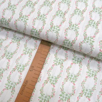 Bavlněné plátno - Květiny věnečky zelené - pruhy na bílé - šíře 150cm