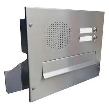 Poštovní schránka DOLS Poštovní schránka D-042 šikmá do sloupku + čelní deska s 2x zvonkem a přípravou pro HM - NEREZ