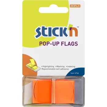 Záložky průhledné Stick'n Pop-Up, 45x25mm, oranžové, 50 lístků