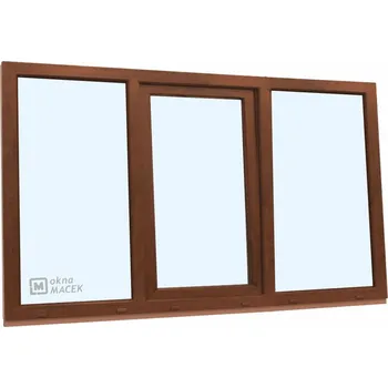 Okno Plastové okno - KNIPPING 70 AD, 2400x1200 mm, FIX/OS/FIX, ořech Barva, imitace: ořech/bílá (jednostranně) + příslušenství a montážní materiál zdarma