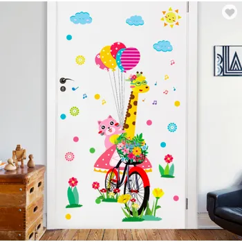 Samolepící dekorace Samolepka na zeď "Žirafa na kole" 78x128cm
