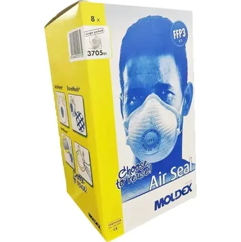 respirátor Respirátor Moldex AIR Seal 3705 - FFP3 R D tvarovaný s ventilkem 8 ks (Tvarovaná ochranná polomaska Moldex třídy P3 s výdechovým ventilkem, přizpůsobí se automaticky na tvar obličeje - není nutná nosní svorka. Respirátor lze používat opakovaně.)