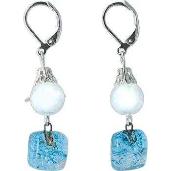 Náušnice Skleněné náušnice tyrkysové s korálky NK0101