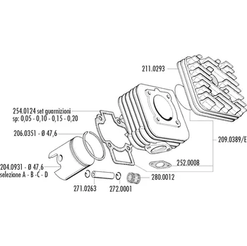 Válec motoru Hlava válce Polini hliník 70ccm, Piaggio AC 211.0293