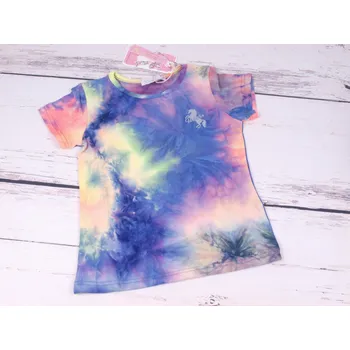 Dívčí tričko Triko tričko Kugo elastické žíhané modro žluto neon oranž krátký rukáv velikost oblečení - děti: 110