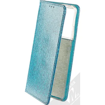 Pouzdro na mobilní telefon 1Mcz Shining Book třpytivé flipové pouzdro pro Samsung Galaxy S21 Ultra modrá (blue)
