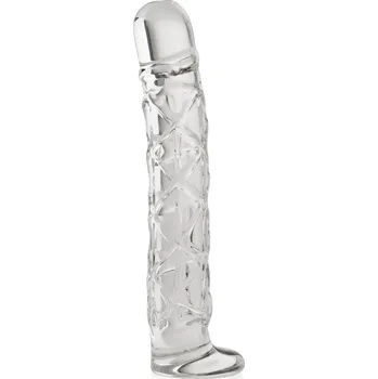 Dildo SKLENĚNÉ DILDO S PODSTAVCEM PENIS SE STIMULAČNÍMI DRÁŽKAMI - 74653374