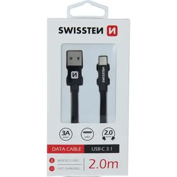 Datový kabel Swissten USB/USB-C 2m, textilní, černý