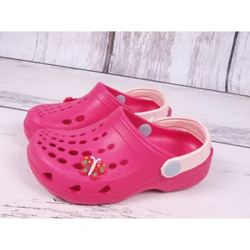 Dívčí žabky Plážová obuv nazouváky gumové pantofle Camminare tmavo růžové s červeným motýlkem velikost: 22/23