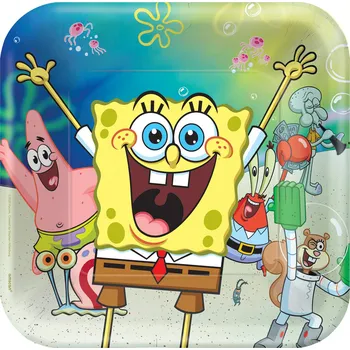 Party nádobí Amcan Párty papírové talíře SpongeBob 23 cm 8 ks