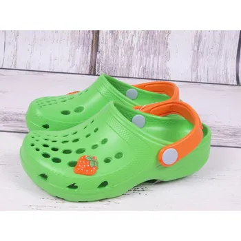 Dívčí obuv Plážová obuv nazouváky gumové pantofle Camminare zelené s oranžovou jahůdkou velikost: 32/33