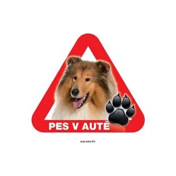 Grel nálepka na plech pozor pes v autě kolie šeltie