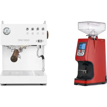 Kávovar Ascaso Steel UNO PID, White&Wood + Eureka Atom 60, ferrari red