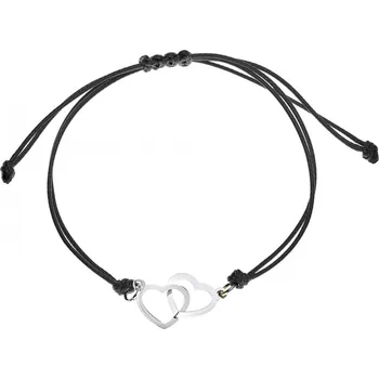 Náramek Šperky4U Černý textilní náramek s propojenými srdíčky - ON006K