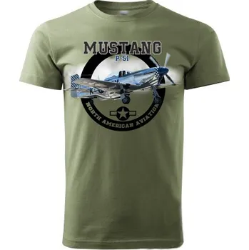 Pánské tričko STRIKER Tričko Mustang P-51 Barva: Olivová, Velikost: XXXL