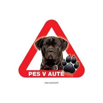 Značení Grel nálepka na sklo pozor pes v autě mastif černý
