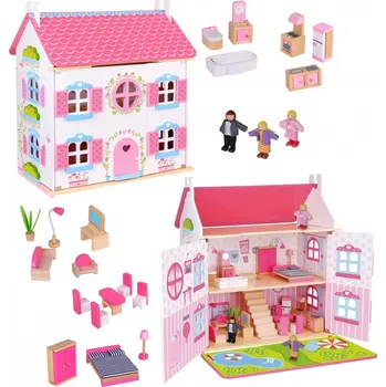 Domeček pro panenku TOOKY TOY DVOUPATROVÝ DŘEVĚNÝ DOMEK PRO PANENKY