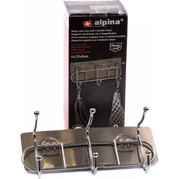 Sada koupelnových doplňků ALPINA NALEPOVACÍ VĚŠÁK Z KOVU 6 HÁČKŮ