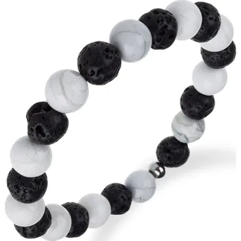 Náramek Náramek z chirurgické oceli s lávovým kamenem a howlitem - Meucci BB019 Velikost: 15 cm