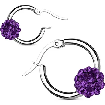 Náušnice Ocelové náušnice kroužky, fialové kamínky