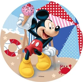 Jedlá dekorace na dort Modecor Jedlý papír kulatý - Mickey Mouse - pláž