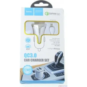 hoco. Z31 USB port s osvětlovací kabel nabíječka do auta QC 3.0 18W bílá