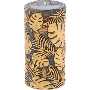 Svíčka Svíčka válec černá, zlaté listy 65x140mm