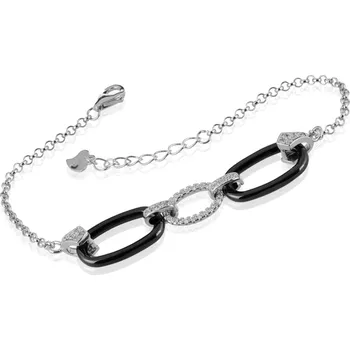 Náramek Stříbrný náramek s keramickými oválky a zirkony - Meucci SB67