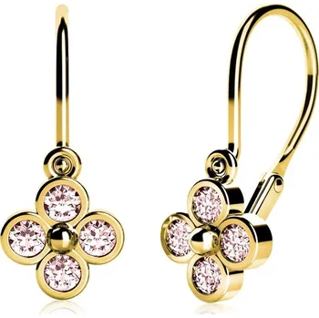 Náušnice Dětské náušnice ze žlutého zlata s růžovými zirkony