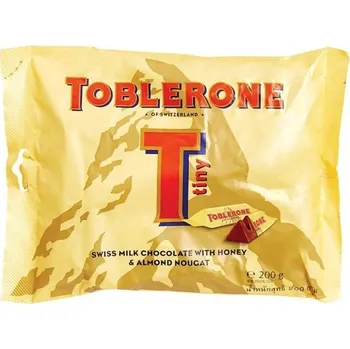 Čokoláda TOBLERONE T-tiny 200 g švýcarské mléčné čokoládky s medovo-mandlovým nugátem (25 ks) (25 ks mini čokoládek)