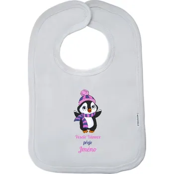 Bryndák Dětský bryndák New Baby Veselé Vánoce přeje - tučňák růžový