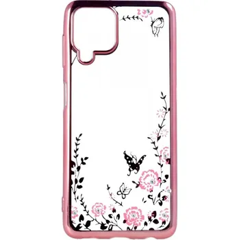 Pouzdro na mobilní telefon Kryt Samsung A22 silikon růžový s růžovými květy (obal neboli pouzdro na Samsung A22)