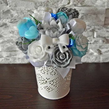 umělá květina Mýdlová kytice - tyrkysovo- šedo - bílá