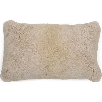 Dekorativní polštářek Bílo béžový podlouhlý polštář z ovčí kůže - 50*30*15cm
