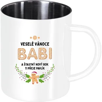 Nerezový hrnek Veselé Vánoce babi, perníček