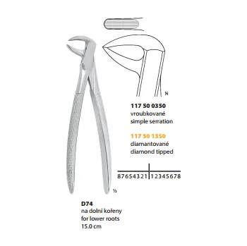 Kleště Medin Kleště extrakční D74 na dolní kořeny 15.0cm DIAMANT