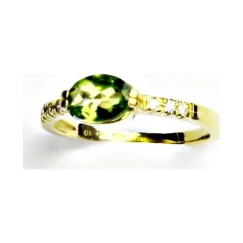 Drahý kámen Zlatý prsten, čiré zirkony a přírodní olivín, žluté zlato, prstýnek, VR 237