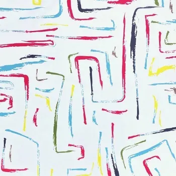 Dekorační látka SATIN bílá, barevný vzor, š.150