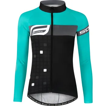 cyklistický dres Force Square s dlouhým rukávem W černý/tyrkysový
