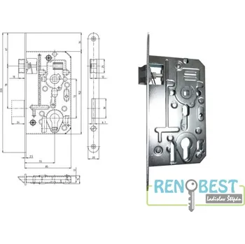 Stavební výplň HOBES Zámek zadlabací K 136, rozteč 72 mm, zádlab 85 mm Varianty: C čelo 18 mm
