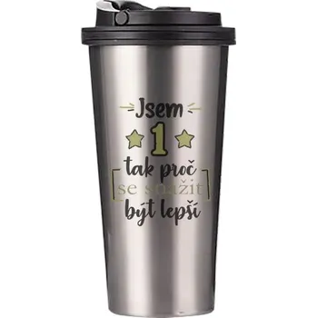 Cestovní nerezový hrnek s potiskem Jsem jednička
