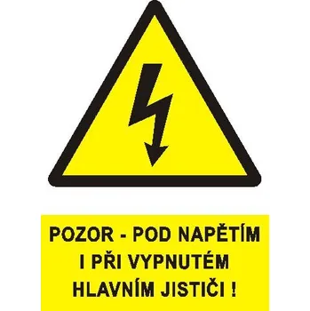 STRO.M propagace Samolepka 0122B 9x3,2cm Pozor - pod napětím i při vypnutém hlavním jističi !