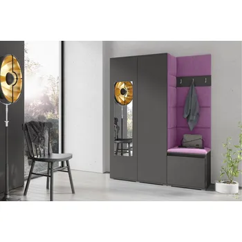 Předsíňová stěna Eka Předsíňová stěna s čalouněnými panely Trinity 11 - Grafit / Fialová 2311