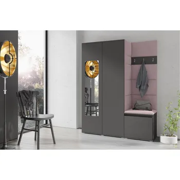 Předsíňová stěna Eka Předsíňová stěna s čalouněnými panely Trinity 11 - Grafit / Pastelová růžová 2319