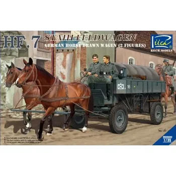 Plastikový model Riich models 1/35 German Hf.7 Horse drawn Steel field wage w/2Horses & 2 Figures