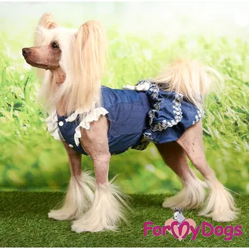 Obleček pro psa FOR MY DOGS Šaty FMD DENIM BLUE, modro-bílé Velikost: 14/M