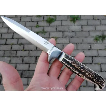 Bojový nůž Nůž Mikov dýka 370-XP-3 JELENÁŘSKÁ 440A PAROH POUZDRO (Lovecká dýka JELEN s pevnou čepelí a kvalitním koženým pouzdrem.)