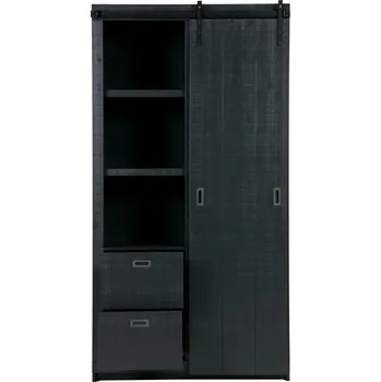 Šatní skříň WOOOD Černá borovicová skříň Juno 230 x 122 cm